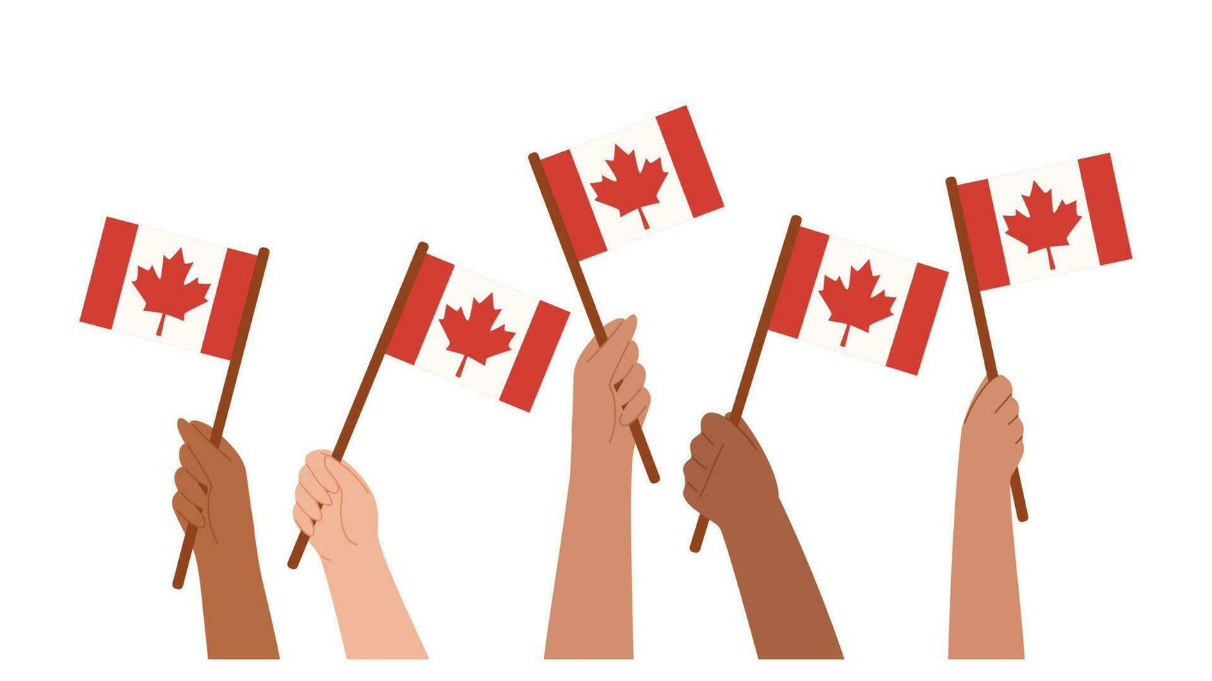 Hands waving Canadian flags. Vector hand drawn illustration.