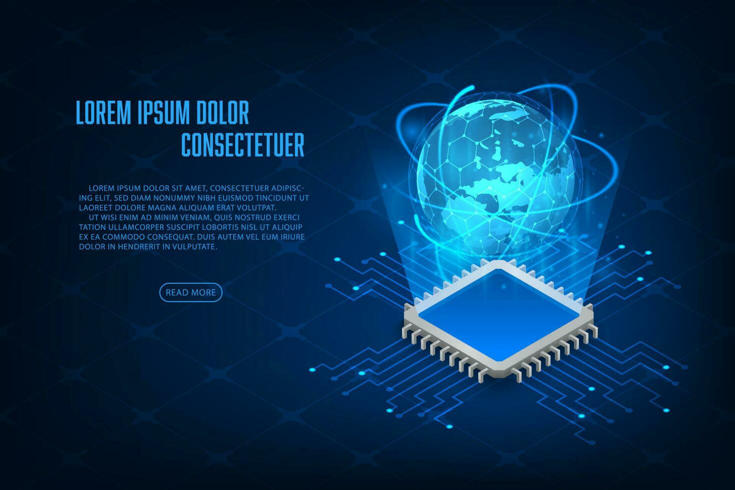 Vector isometric cpu microchip digital and technology concept. Global network connection with concept.