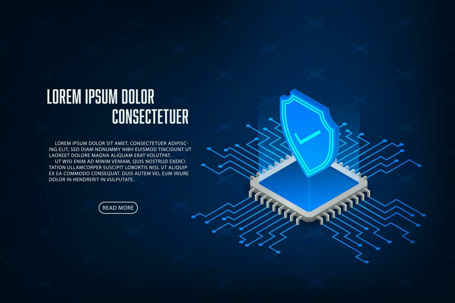 Vector shield isometric security cpu microchip digital and technology concept.