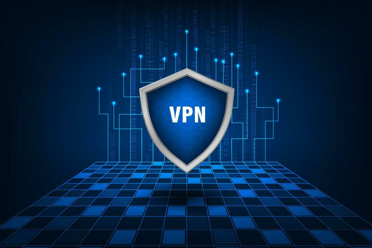 Vector virtual private network with shield concept. Cyber security and privacy.