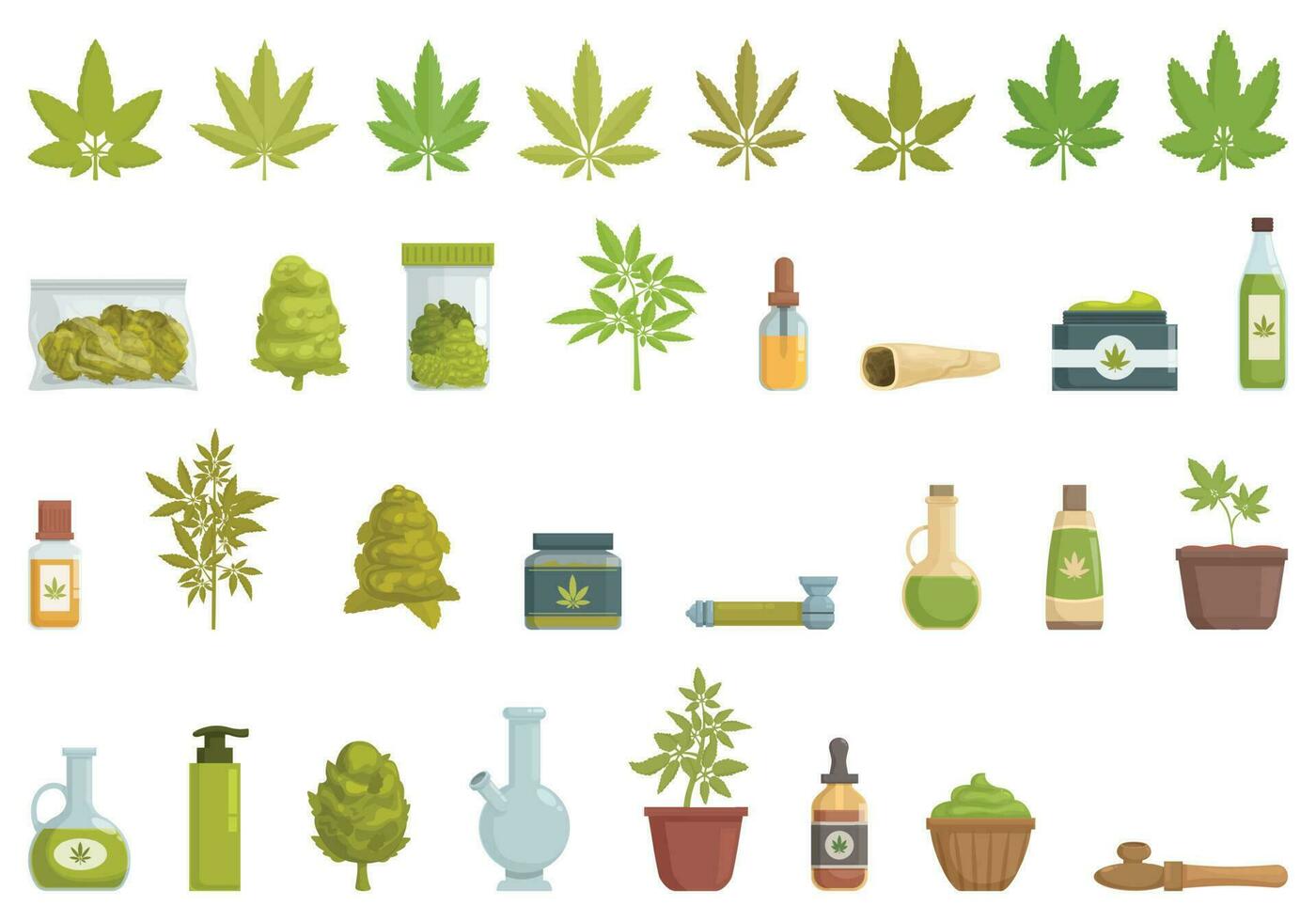 Cannabis icons set cartoon vector. Weed hemp vector