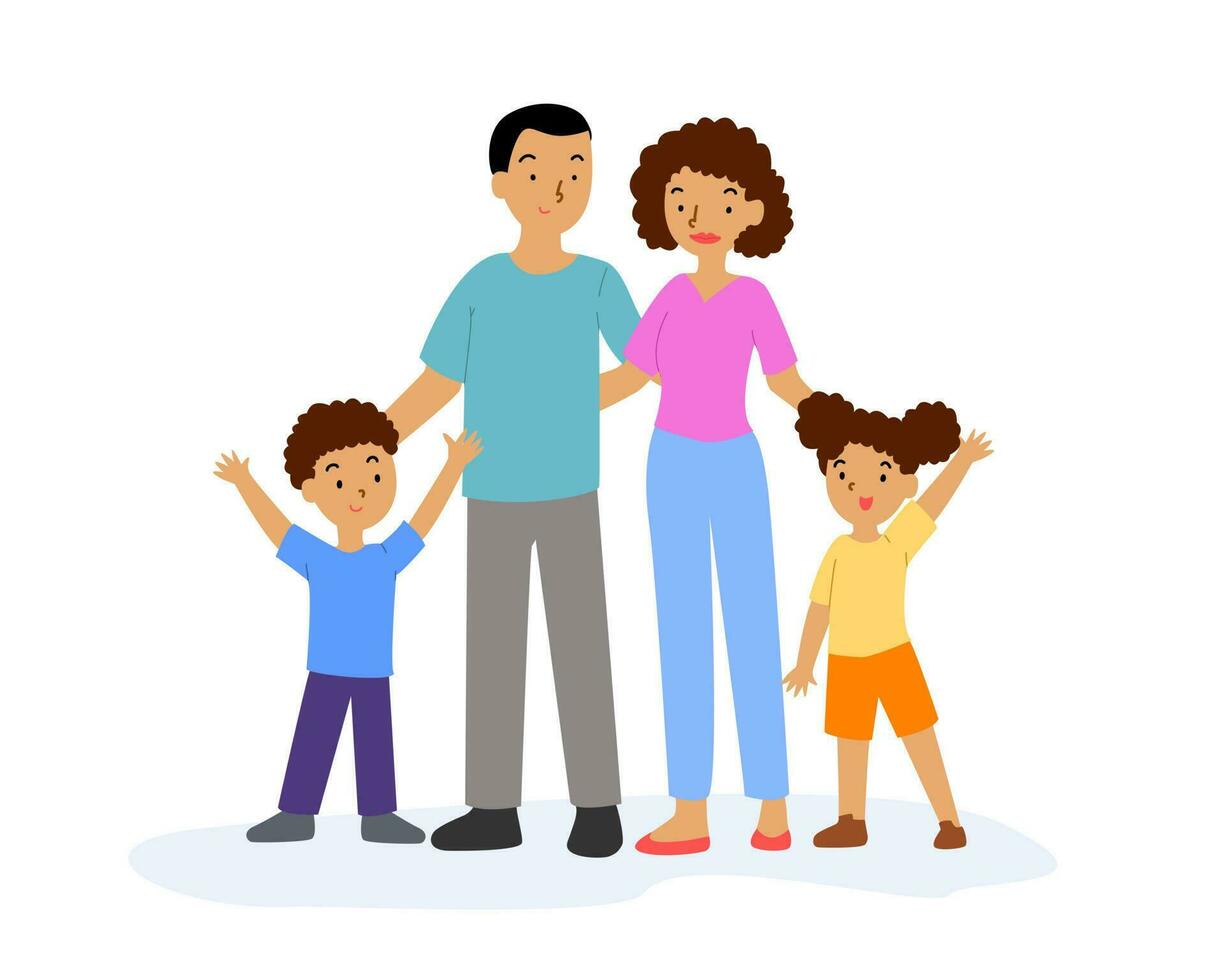 Happy family. Man, a woman and children stand side by side. vector