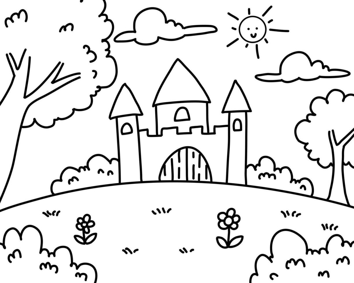 castillo colorante paginas para niños vector