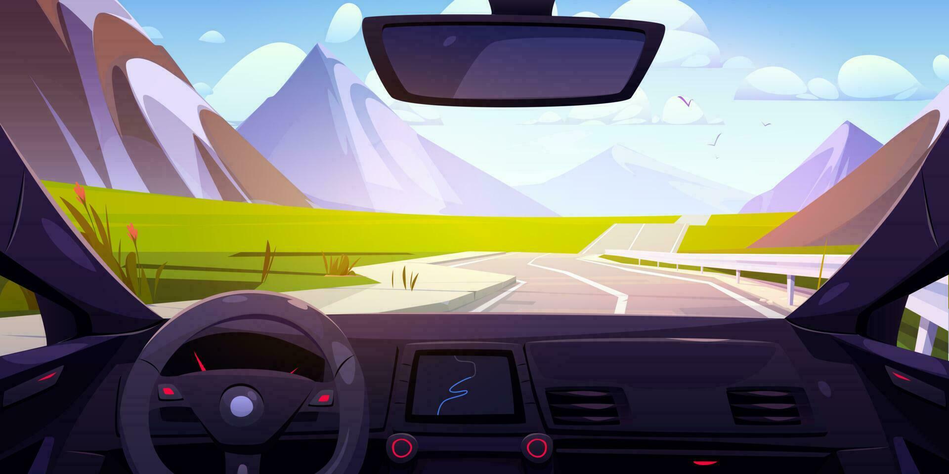 dentro coche ver conducir montaña la carretera ilustración vector