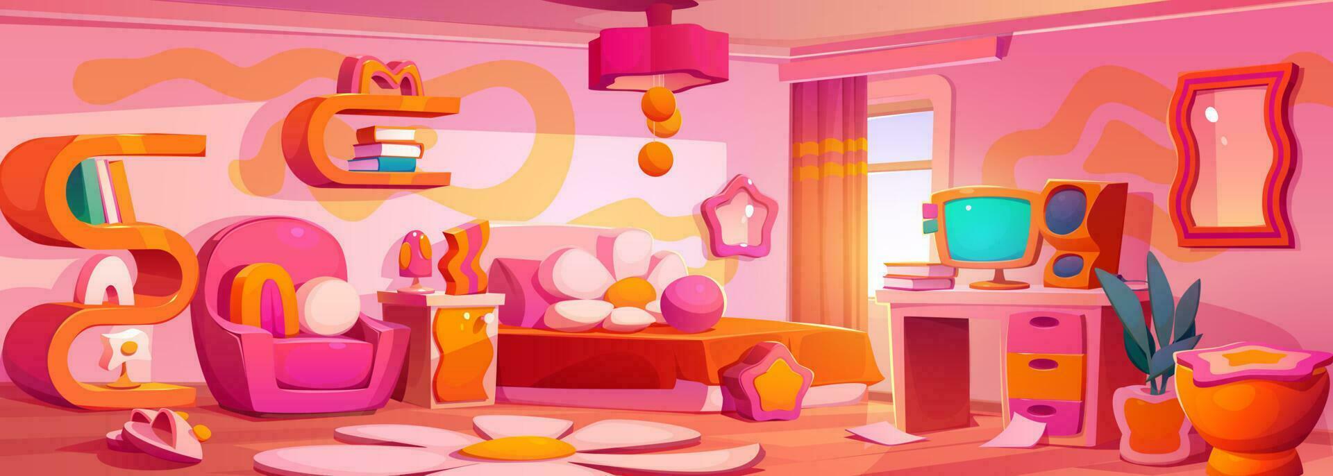 Y2k bedroom interior with daisy flower pillow vector