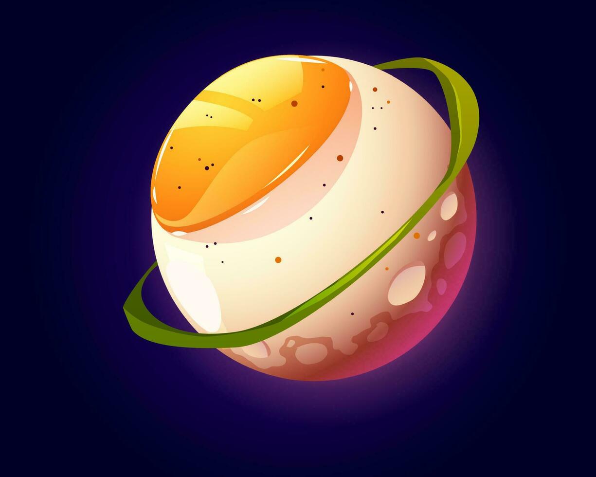 Egg planet in outer space. funny food ovum sphere vector