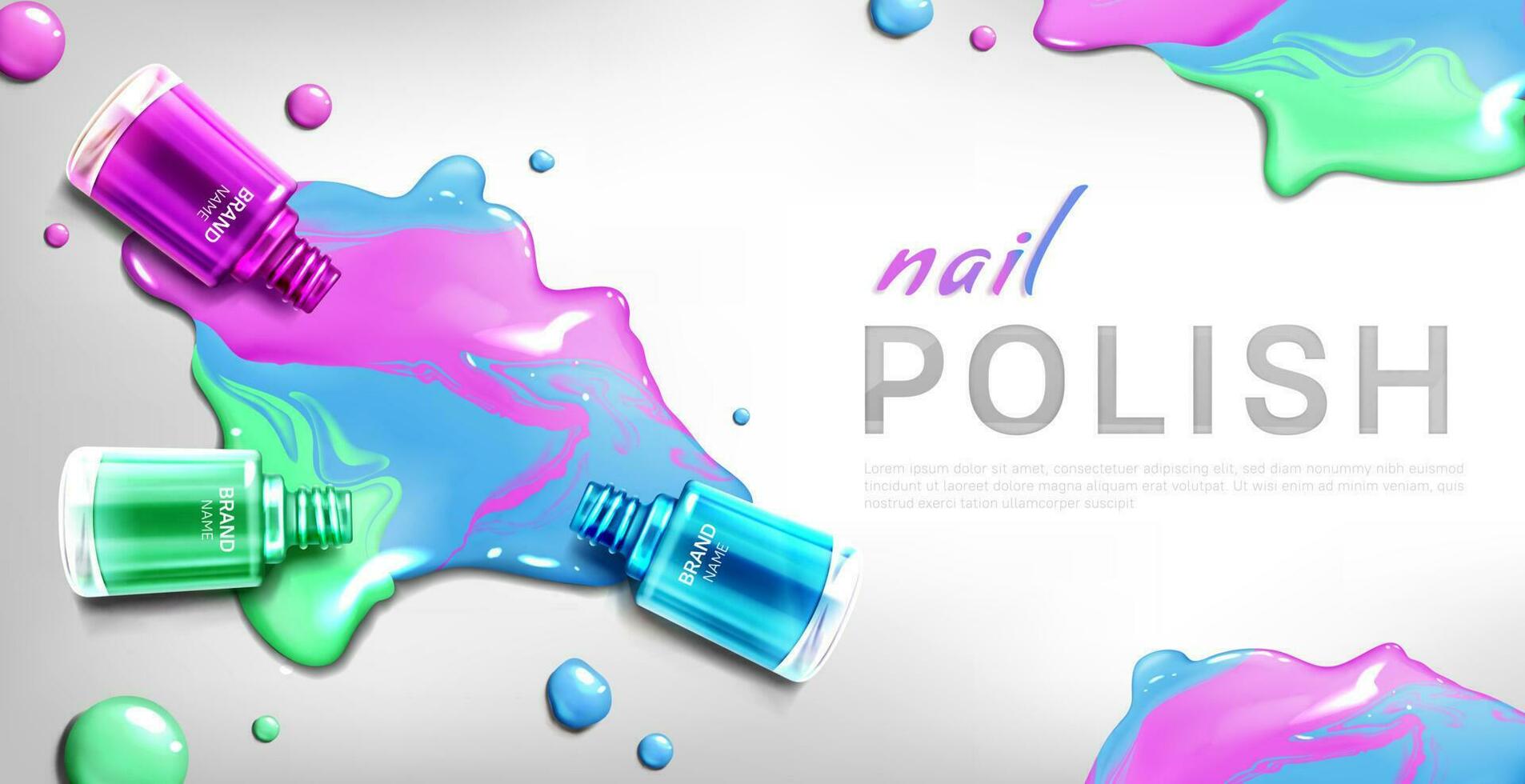 Nail polish 3d bottles mock up banner, advertising vector