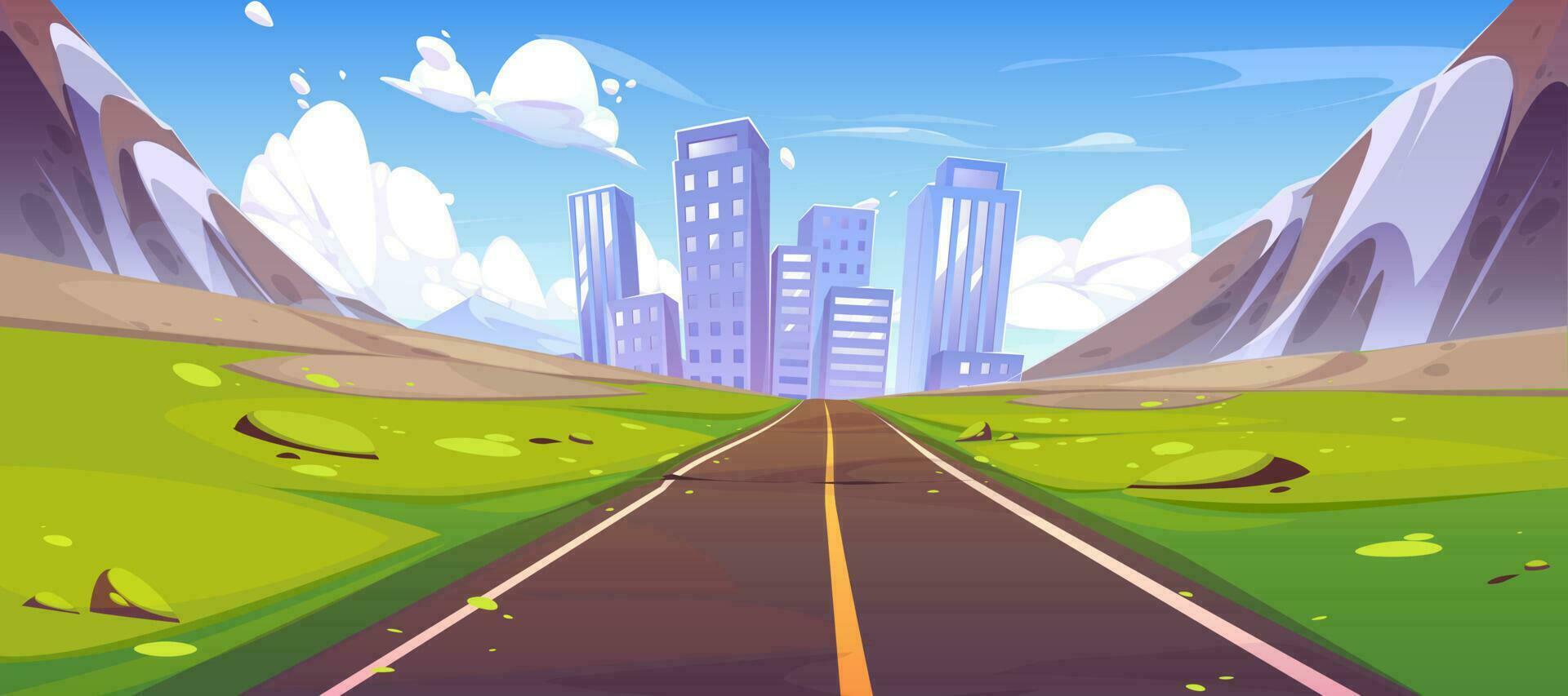 Landscape with road to city in mountain valley vector