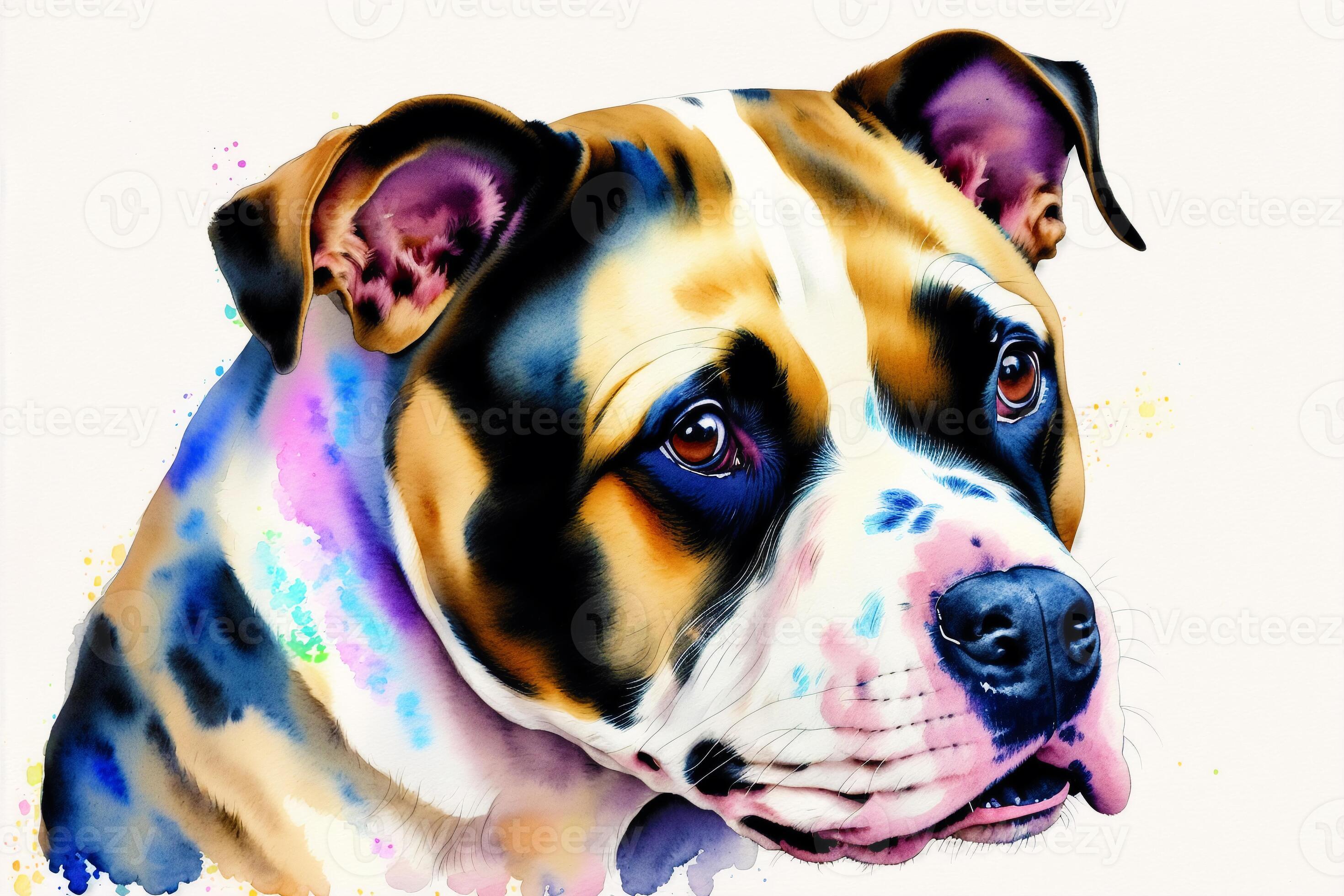 Watercolor painting of the Loyal American Bulldog. A Powerful Guardian 