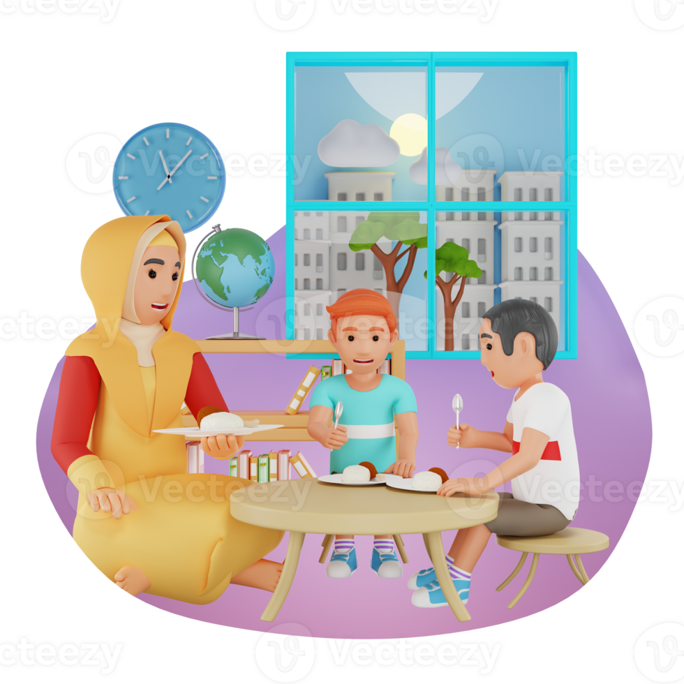 Kinder Essen Mahlzeit im Vorschule, 3d Charakter Illustration png