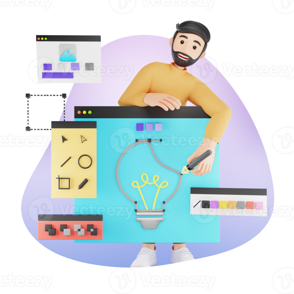 Designer Designing Web Page 3D Character Illustration png