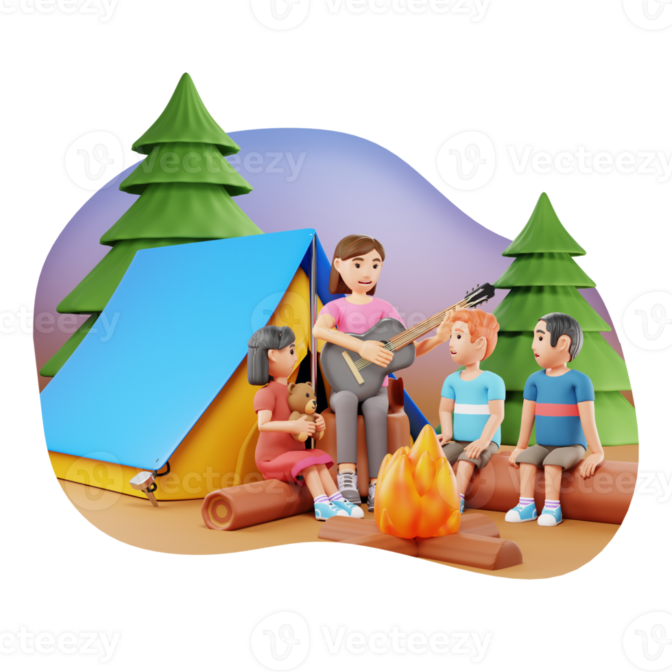 niños disfrutando picnic, 3d personaje ilustración png