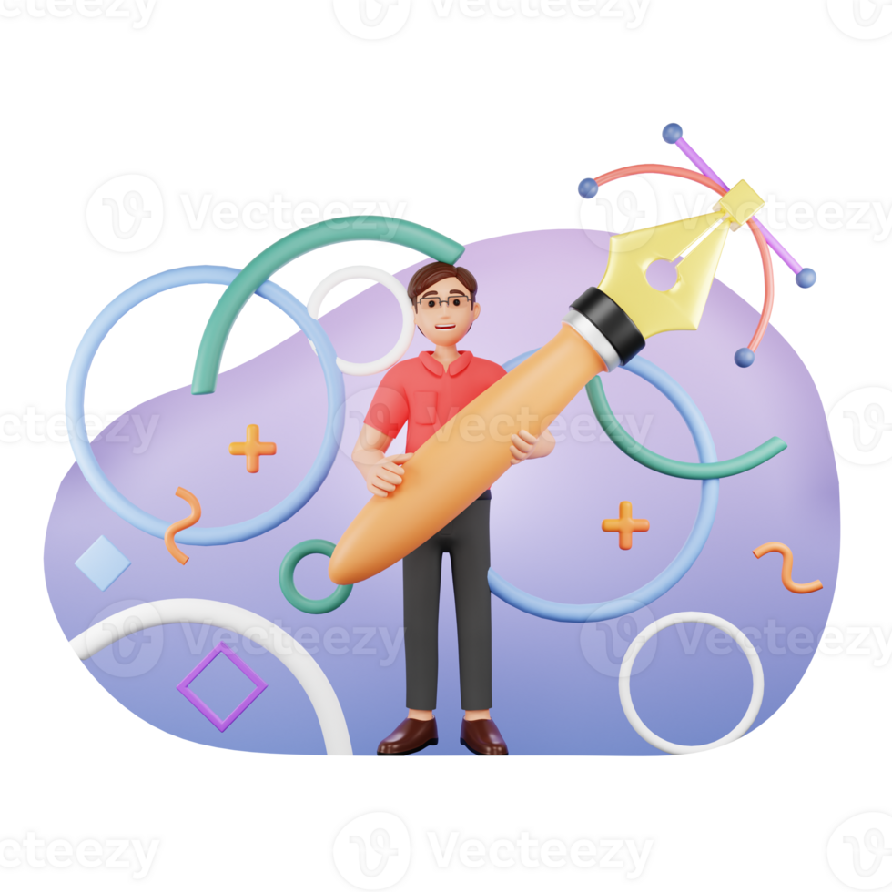 Graphic Designer Holding a Pen Tool, 3D Character Illustration png