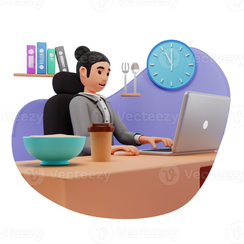 Businesswoman Working At Office Hours 3D Character illustration png