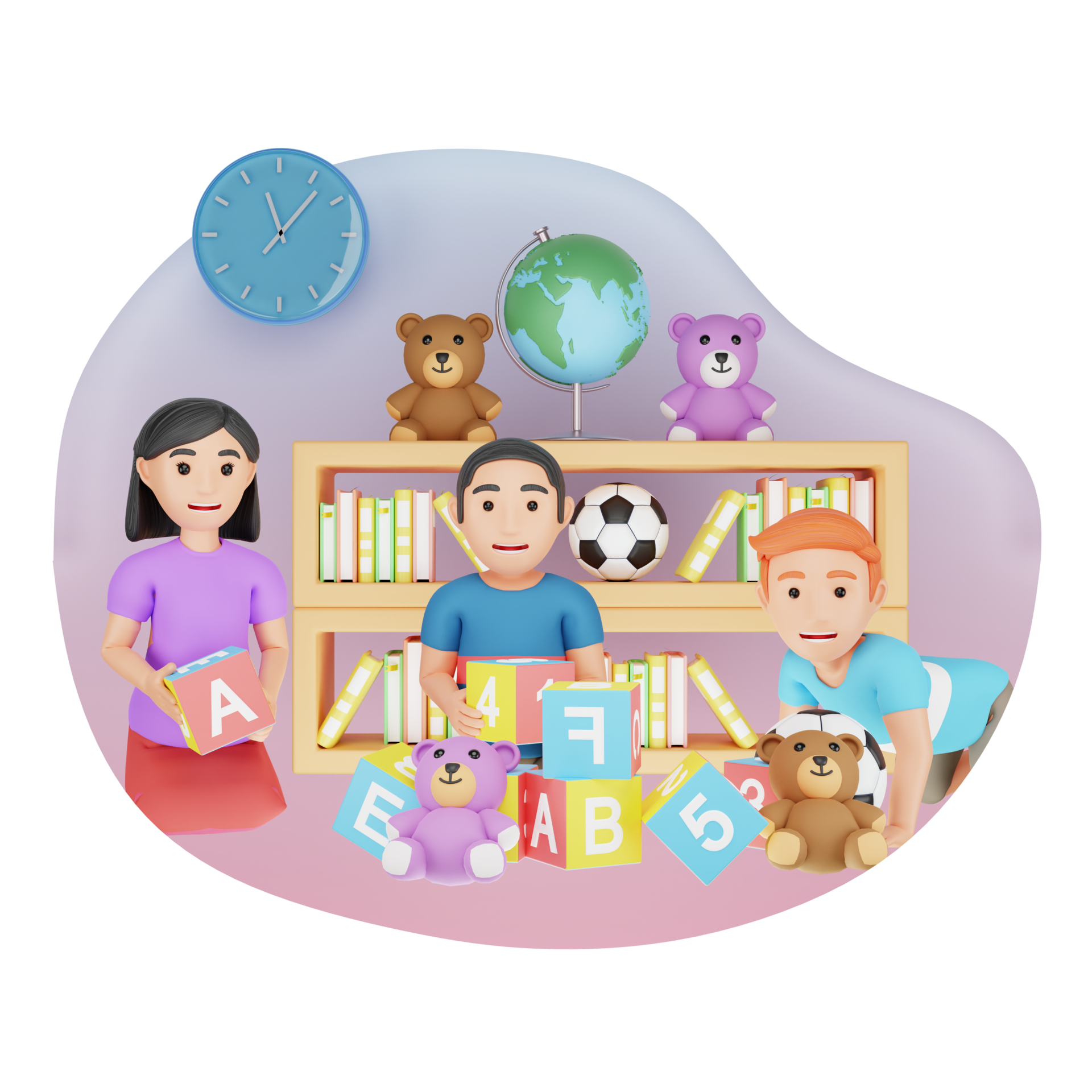 Kids Playing With Toys In Preschool 3D Character Illustration 24222411 PNG
