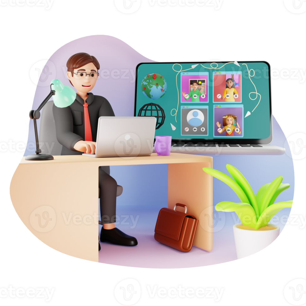 Online Business Meeting 3D Character Illustration png