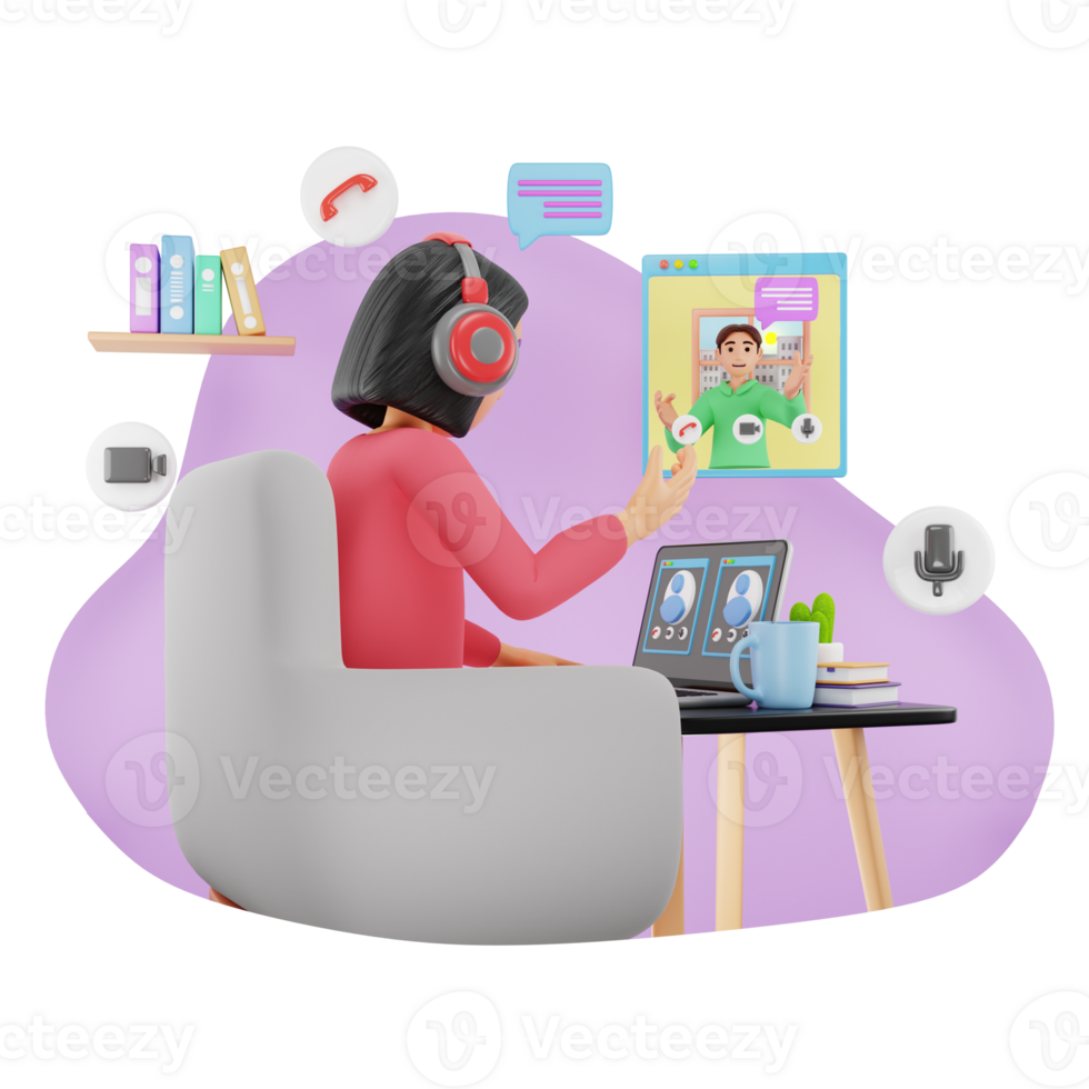 Female Freelancer Communicating Online With Colleague, 3D Character Illustration png