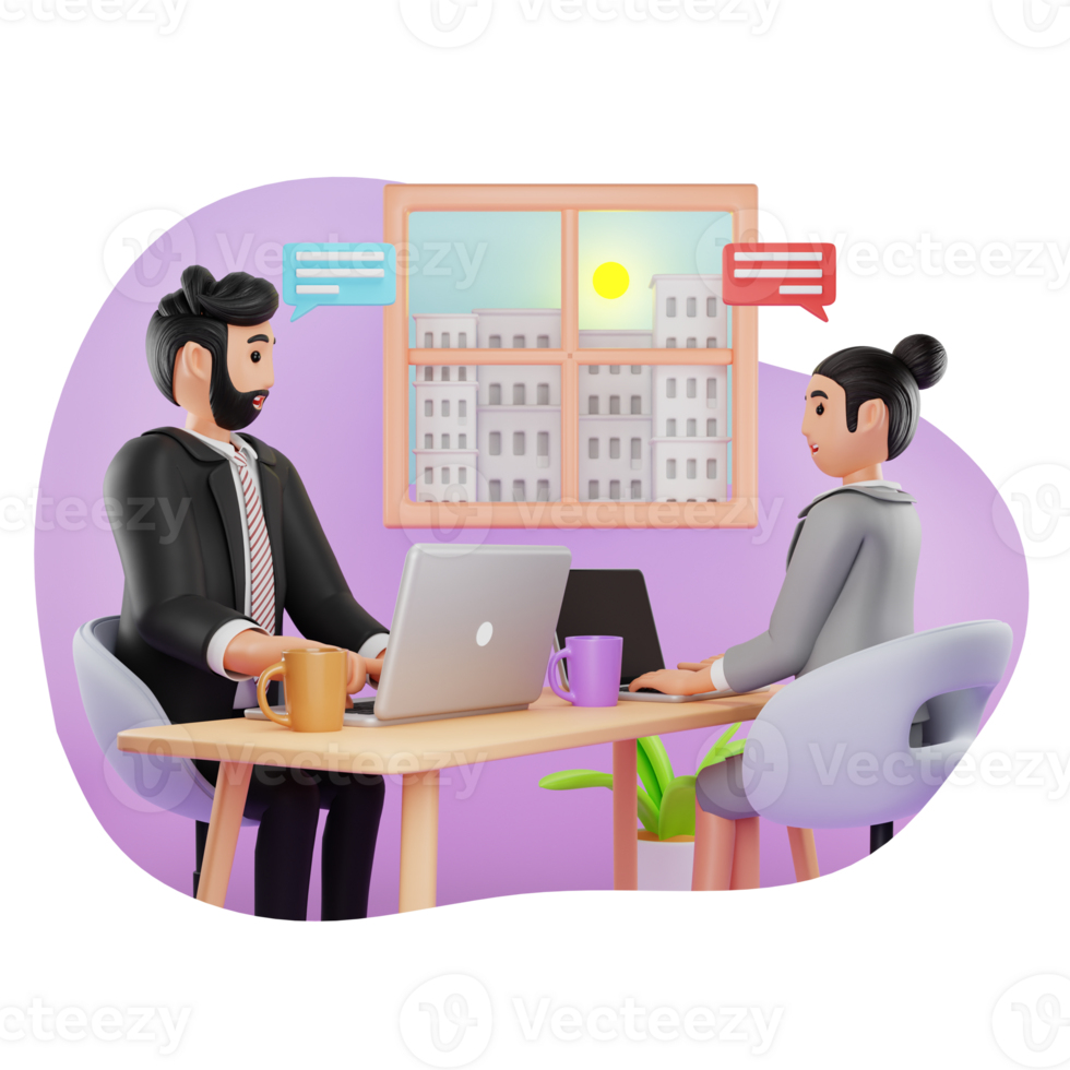 Co-workers Communicating At Office 3D Character Illustration png