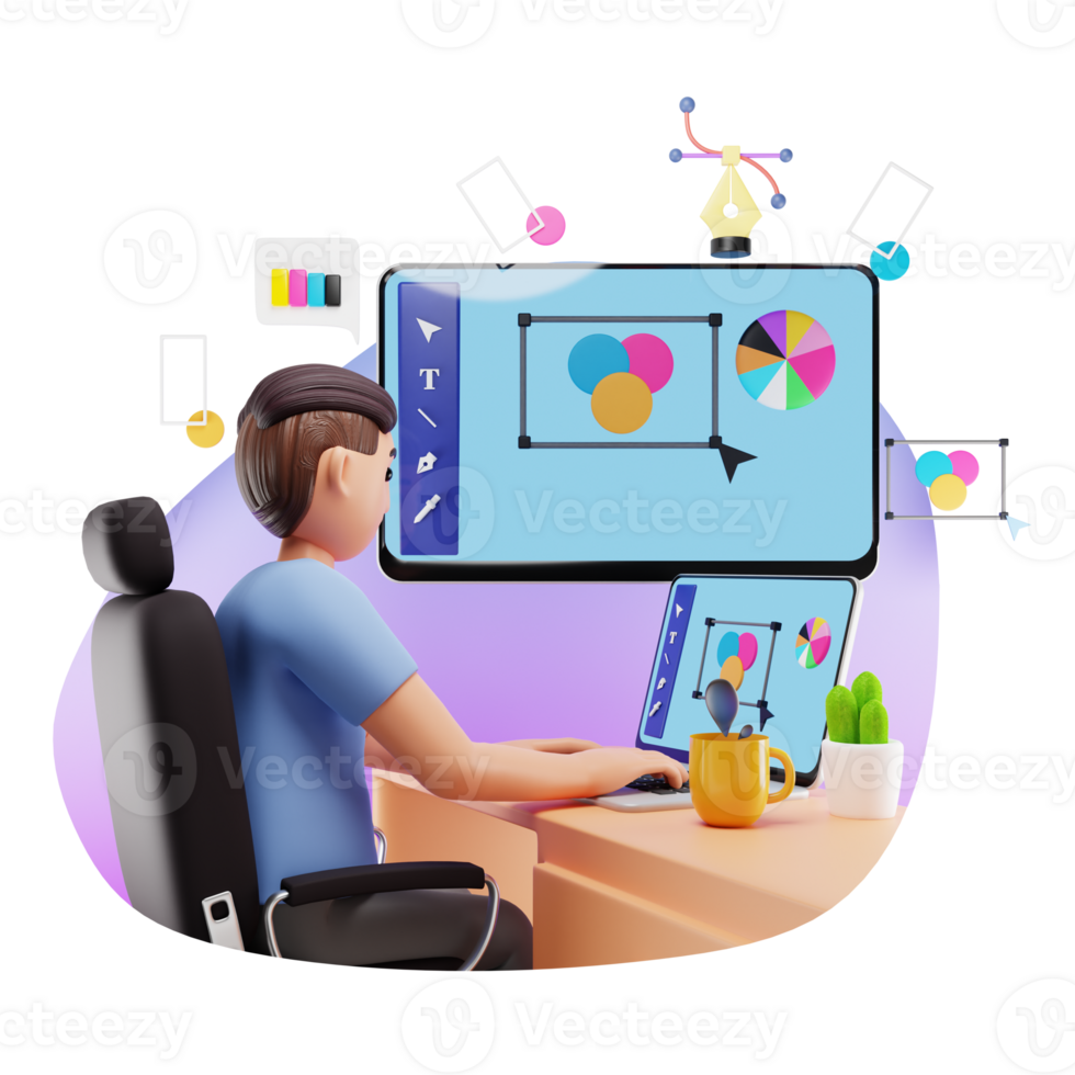 Male Designer Working On a Project 3D Character Illustration png