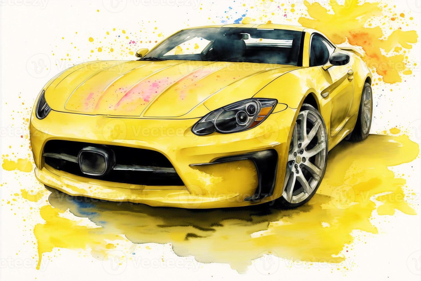 Watercolor sport car. A Splash of Speed. Watercolor Wonders of Sports Cars. photo