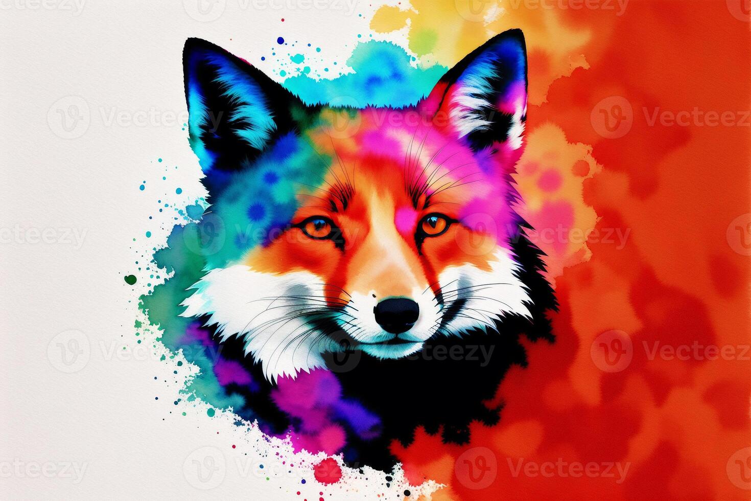 Illustration of a fox on abstract watercolor background. Watercolor paint. Digital art, photo