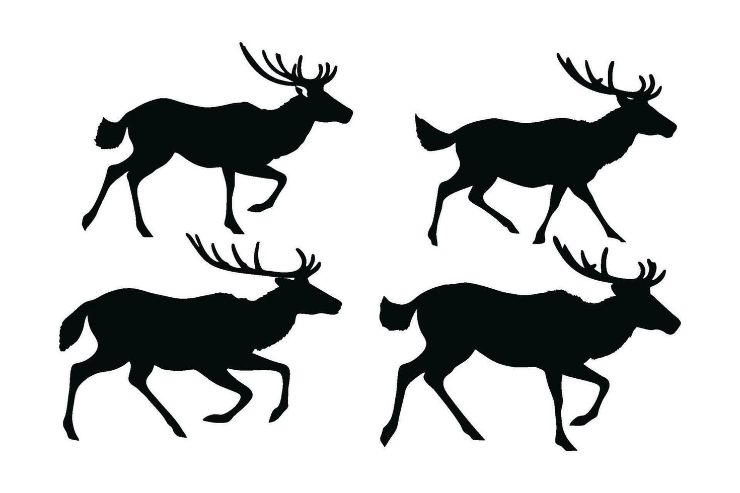 Deer running silhouette bundle design. Wild buck vector design on a white background. Gazelle standing in different positions silhouette collection. Stag deer walking silhouette set vector.