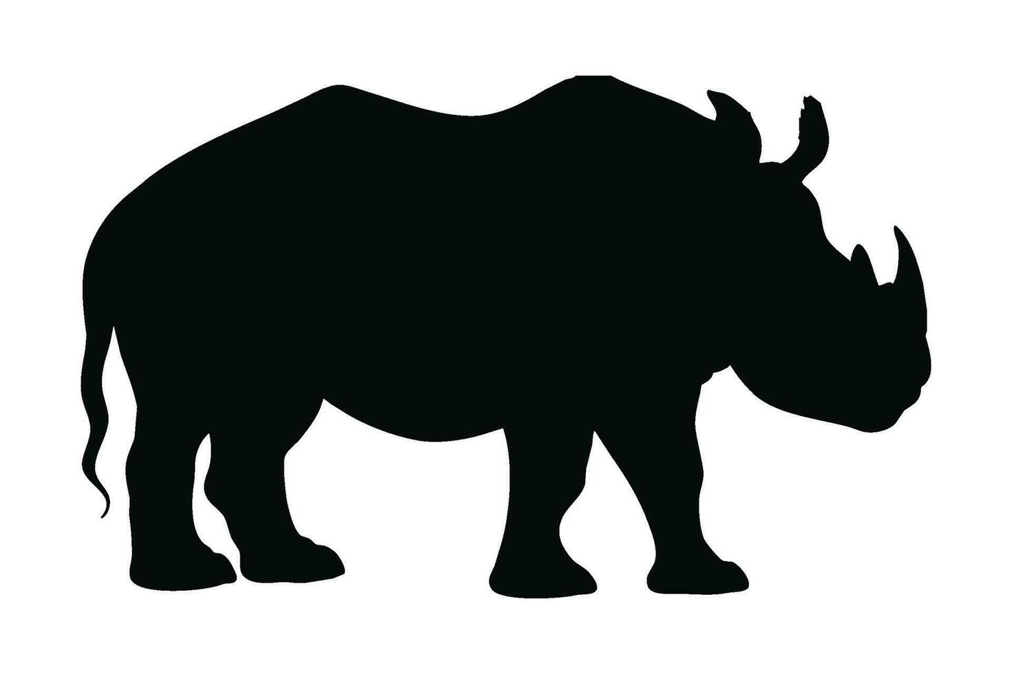 peligroso rinoceronte en pie en diferente posiciones. rinoceronte lleno cuerpo silueta recopilación. herbívoro rinoceronte en pie silueta en un blanco antecedentes. salvaje pacífico rinoceronte silueta haz diseño. vector