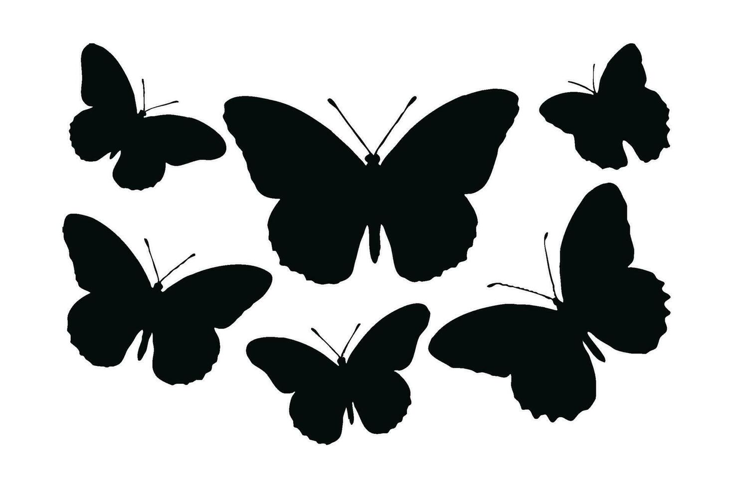 Moth and butterfly black and white silhouette vector bundle. Wild butterflies flying silhouette set design. Monarch standing and sitting. Butterflies silhouette vector collection on a white background