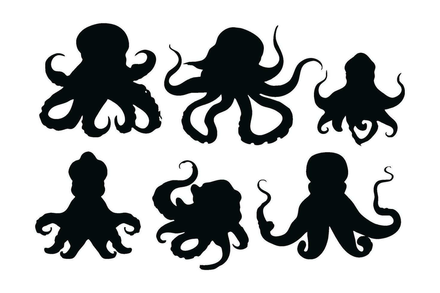 pulpo con tentáculos en diferente posiciones, silueta conjunto vector. grande pulpo silueta colección en un blanco antecedentes. mar criaturas me gusta pulpos o calamares, lleno cuerpo silueta manojos. vector