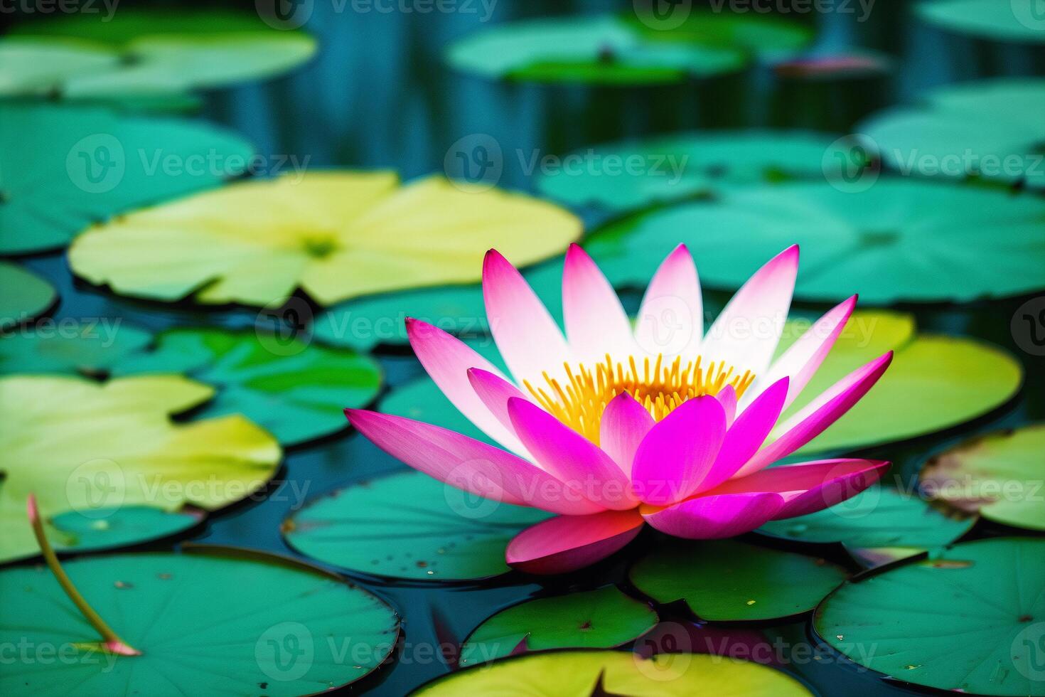 un flor en el agua con hojas. loto. acuarela pintura de un vistoso agua lirio. generativo ai foto