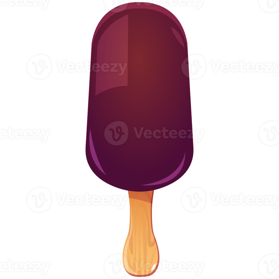 Summer ice cream with chocolate glaze on stick illustration. Cartoon eskimo pie. summer dessert of brown color made of fresh cream covered with chocolate isolated png