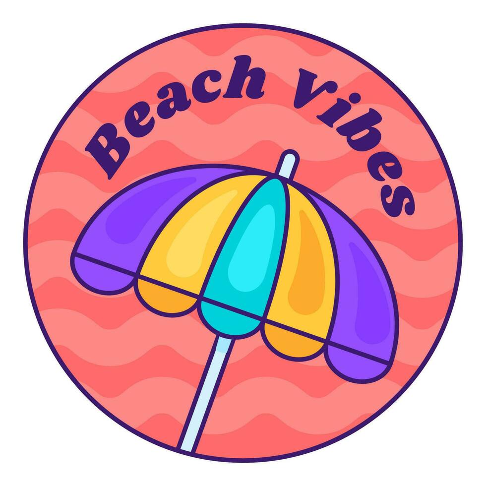 Cartoon Round Sticker Beach Vibes vector