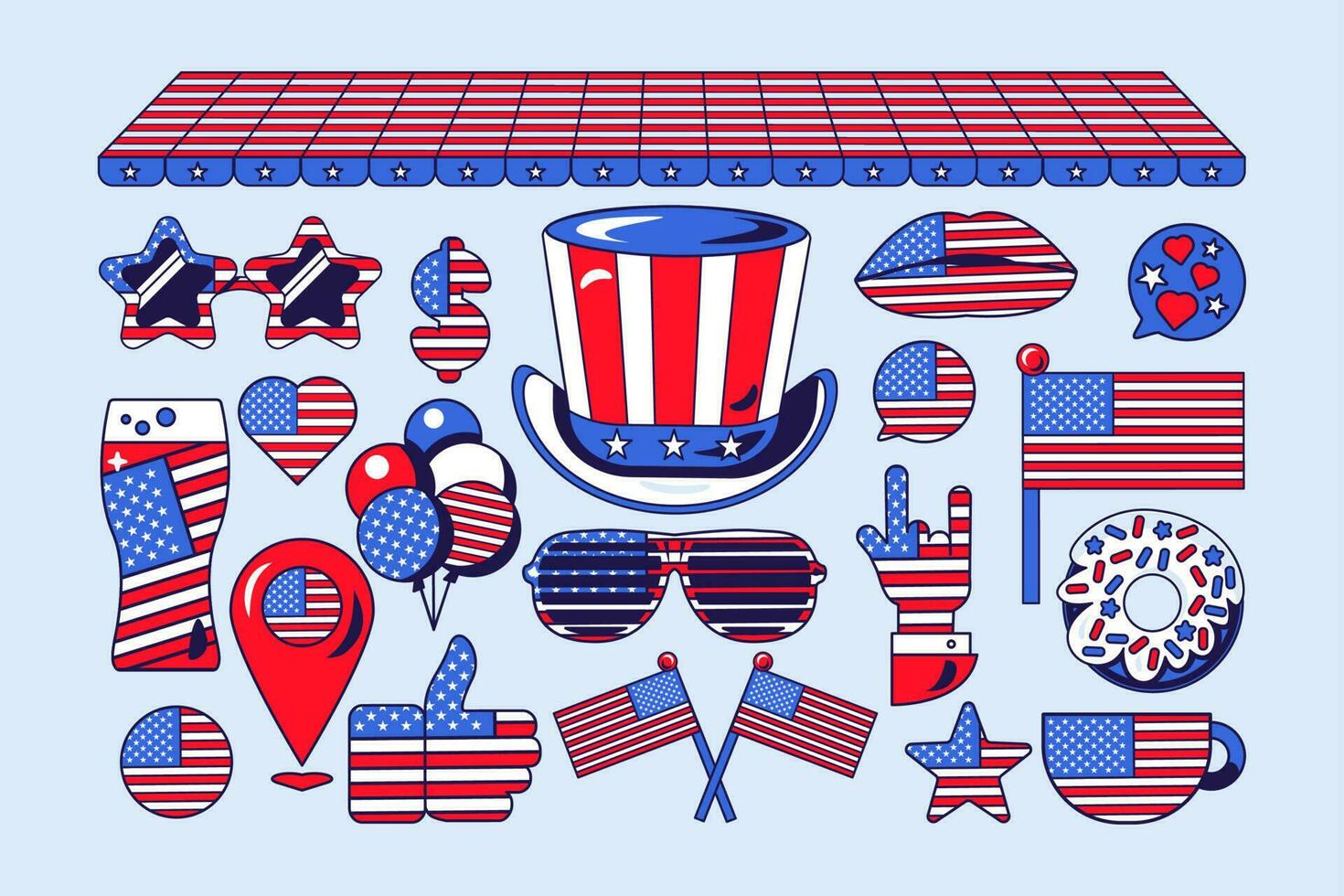 July 4th American Independence Day Elements Set vector