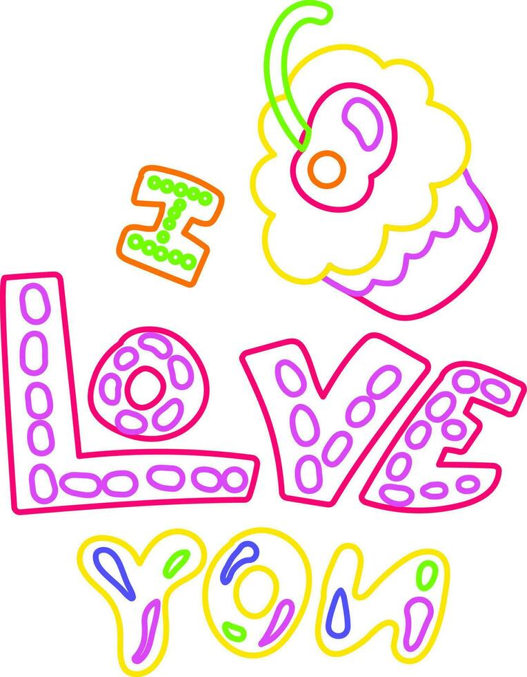 Neon I love You Cake Night Illumination vector