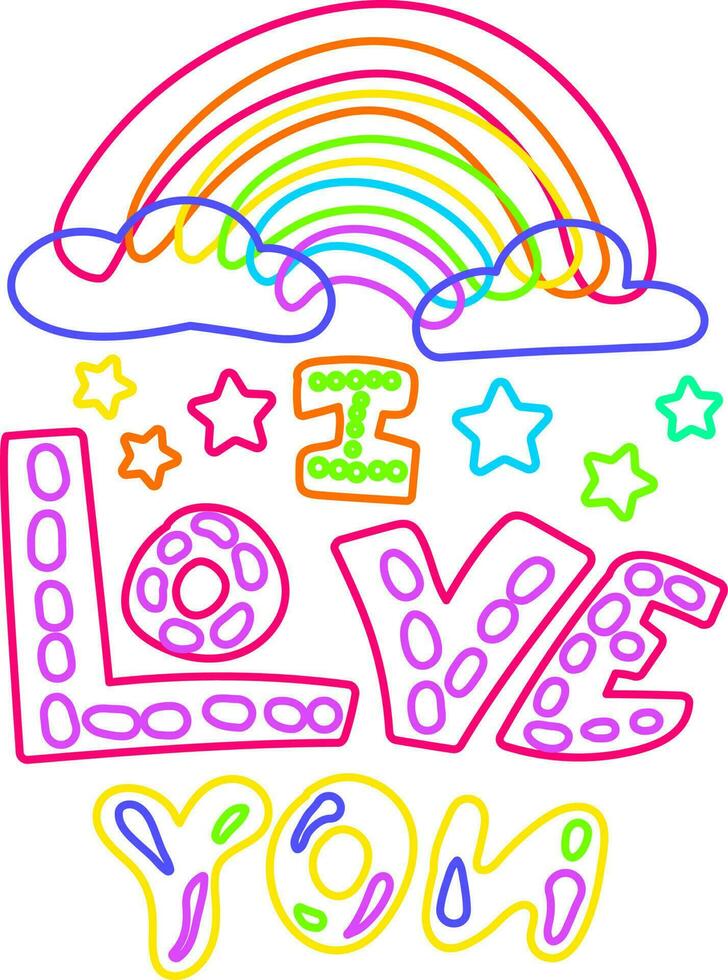 Neon I love You Rainbow Night Illumination vector