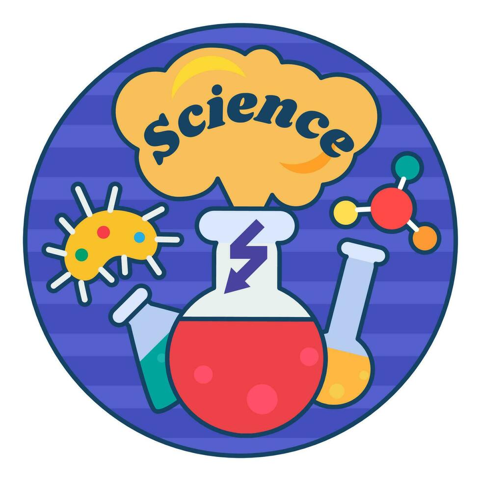Cartoon Round Sticker Science Lab Test Tubes vector
