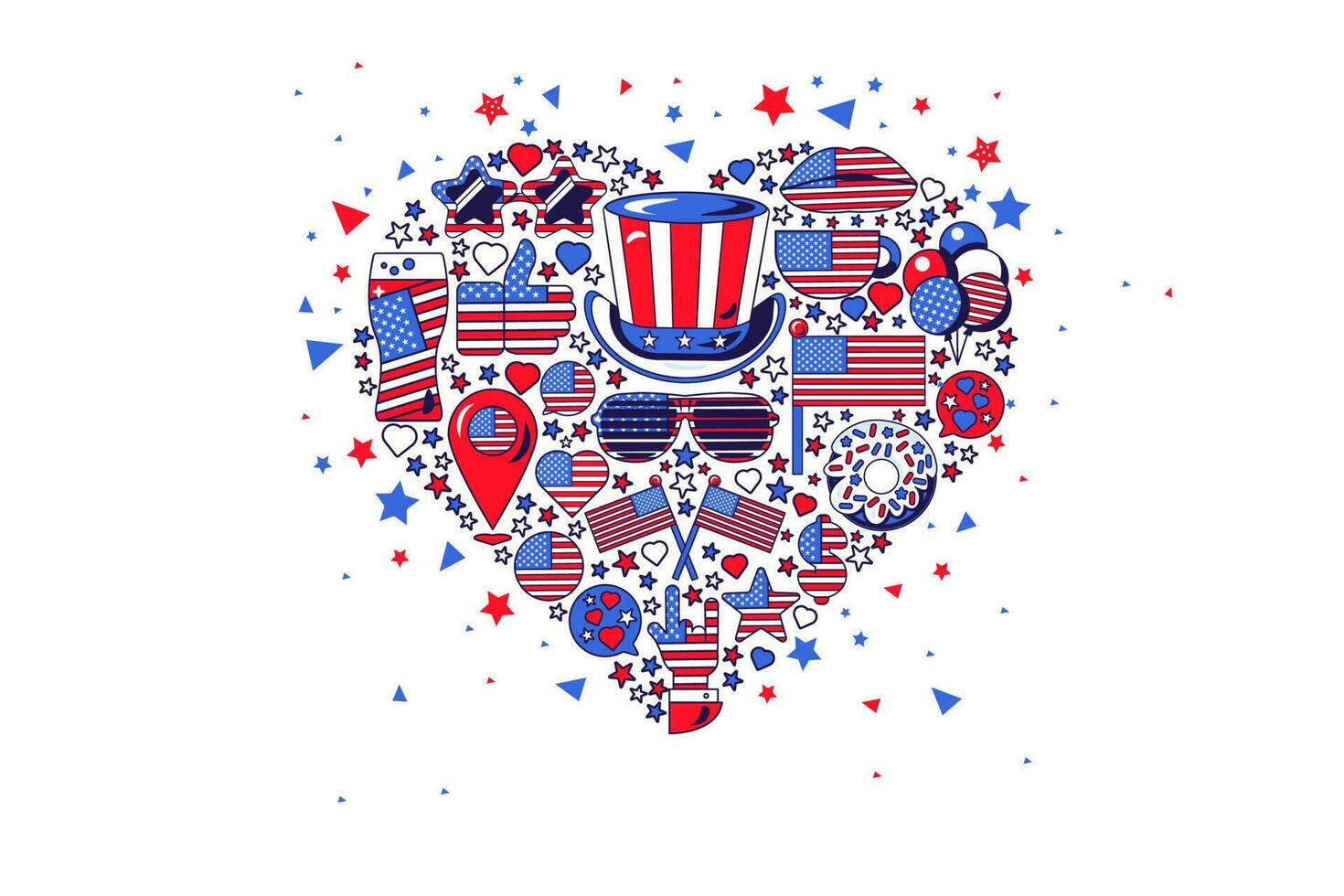 America independencia corazón forma aislado vector