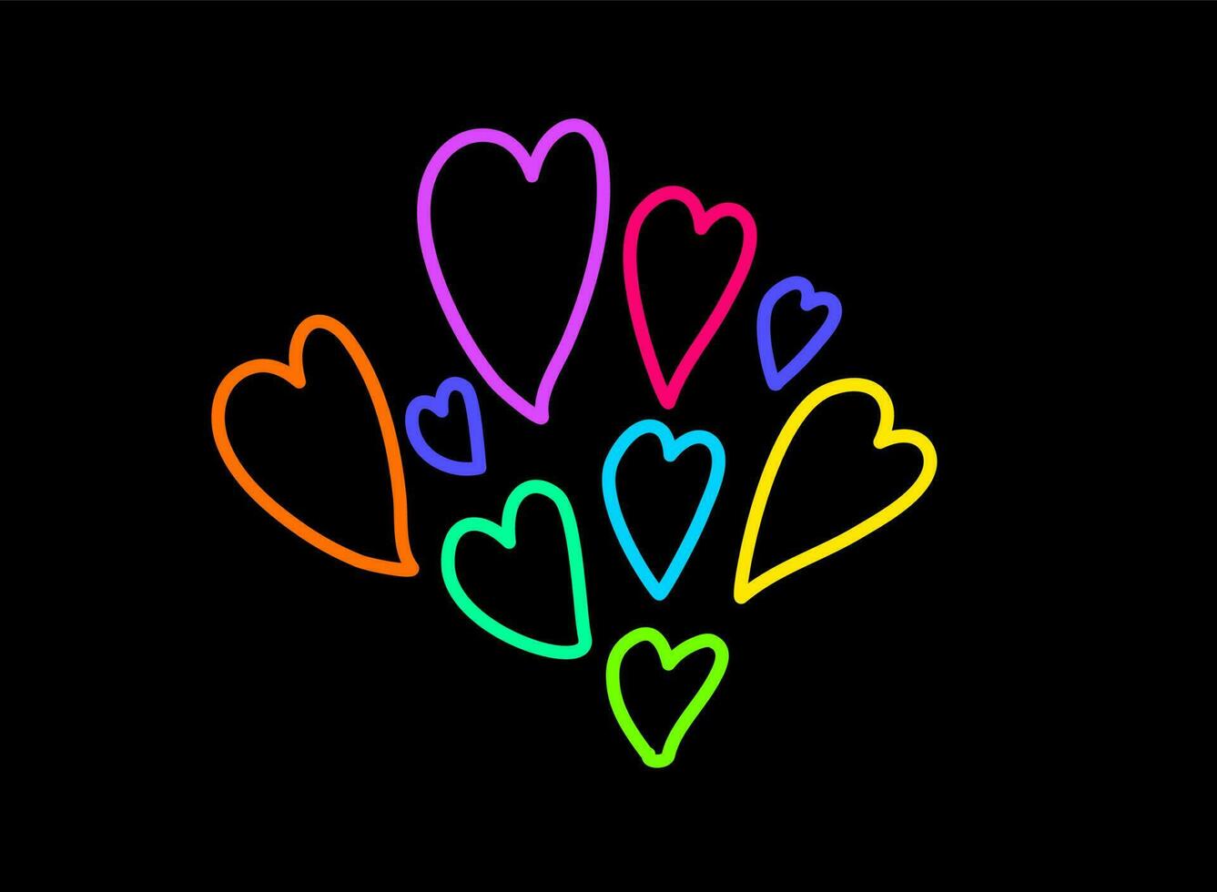 Neon Stroke Hearts Night Illumination Illustration vector