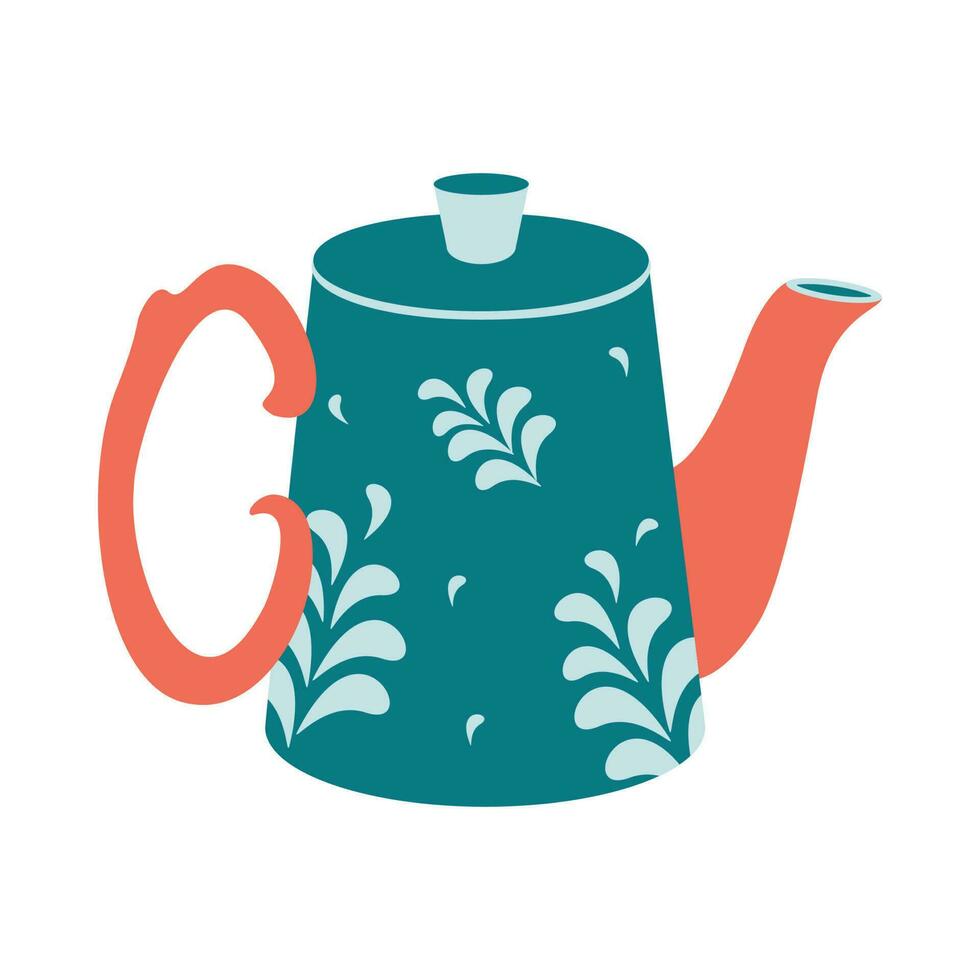 Dishes. Teapot with floral ornament. vector