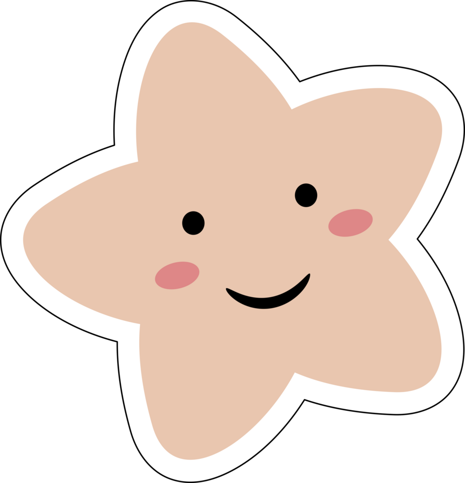 Brown kawaii Cute star Pastel with smile Face cartoon on transparent Background. png