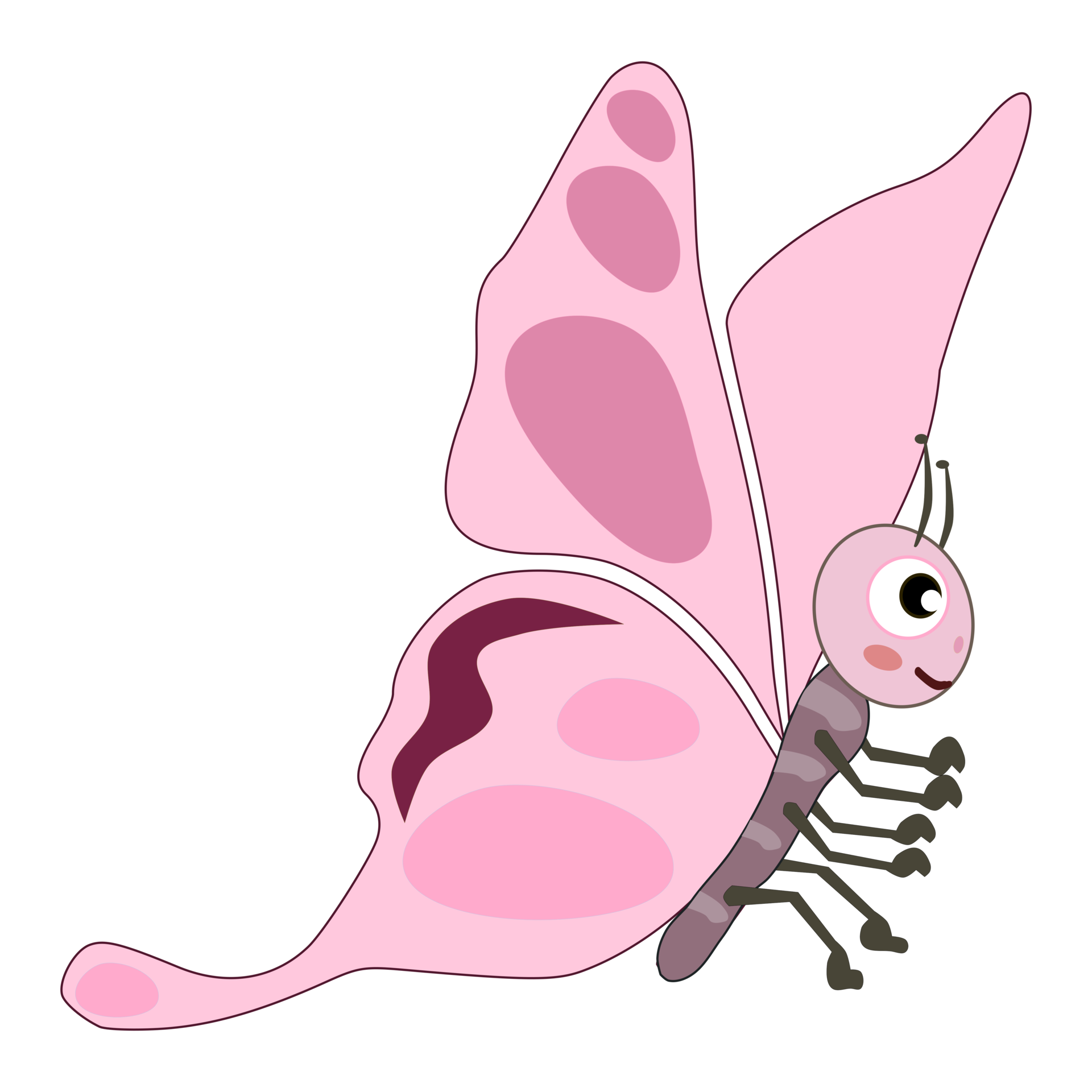 Cute pink butterfly doodle cartoon illustration. 24223221 PNG