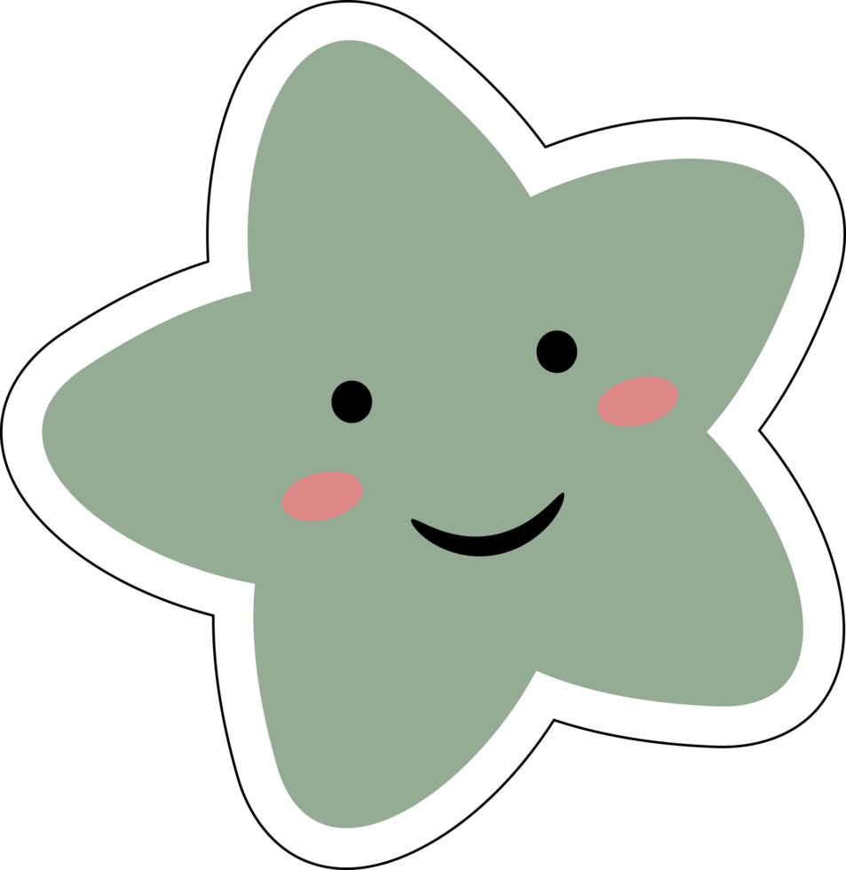 Green kawaii Cute stars Pastel with smile Faces cartoon on transparent Background for kids. cute star cartoon stickers. png