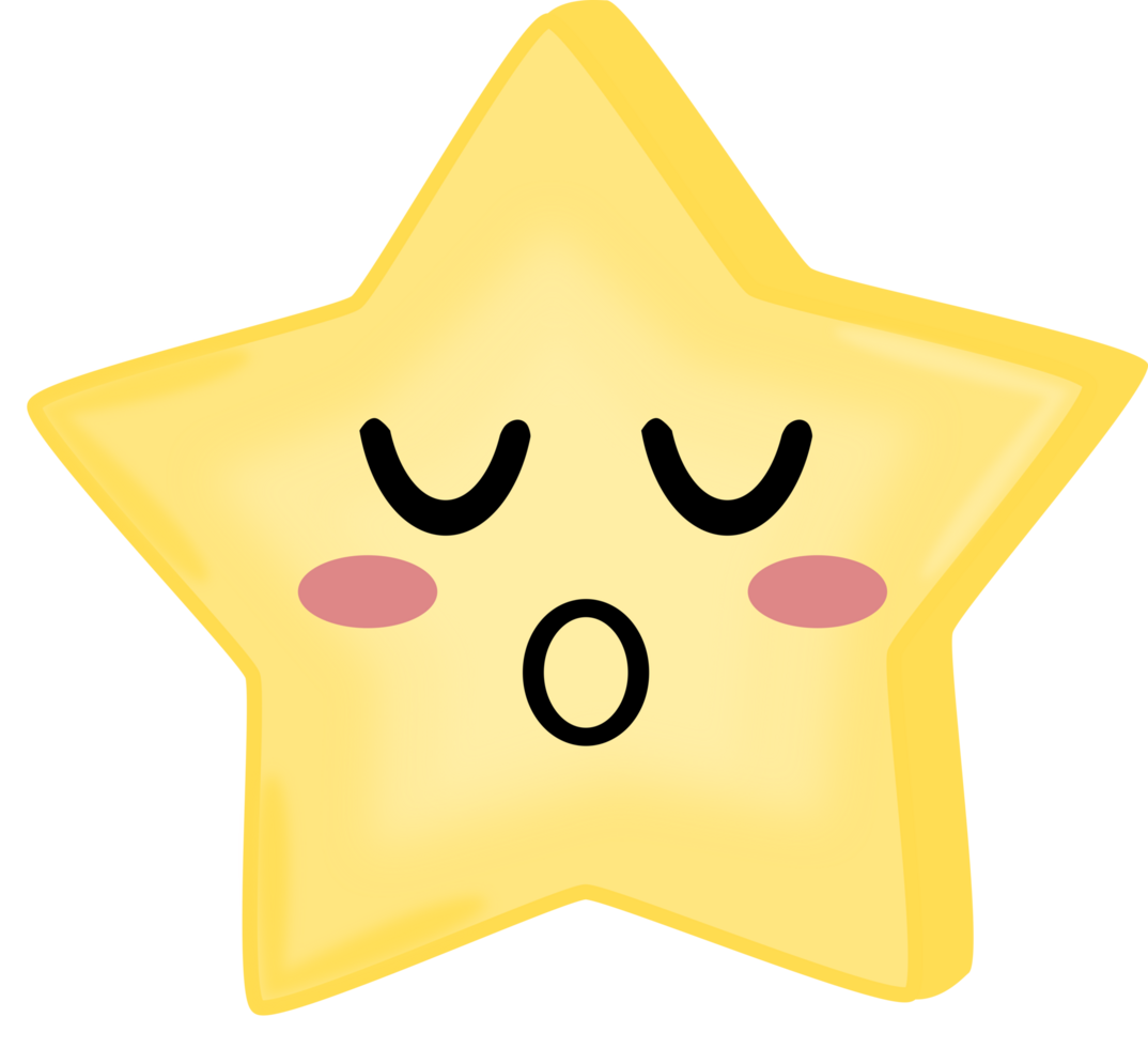 Cute yellow doodle star sleepy face. PNG illustration.