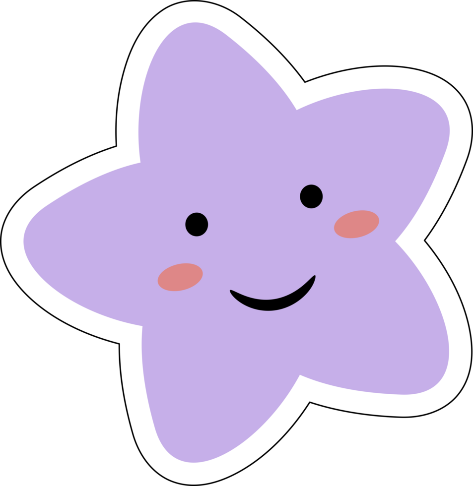 Purple kawaii Cute stars Pastel with smile Face cartoon on transparent Background. png