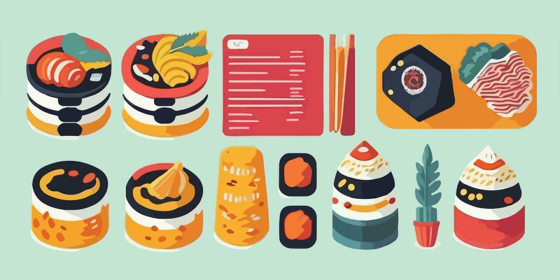 Tempting Sushi Magic, Playful Cartoon Illustration with Colorful Rolls vector