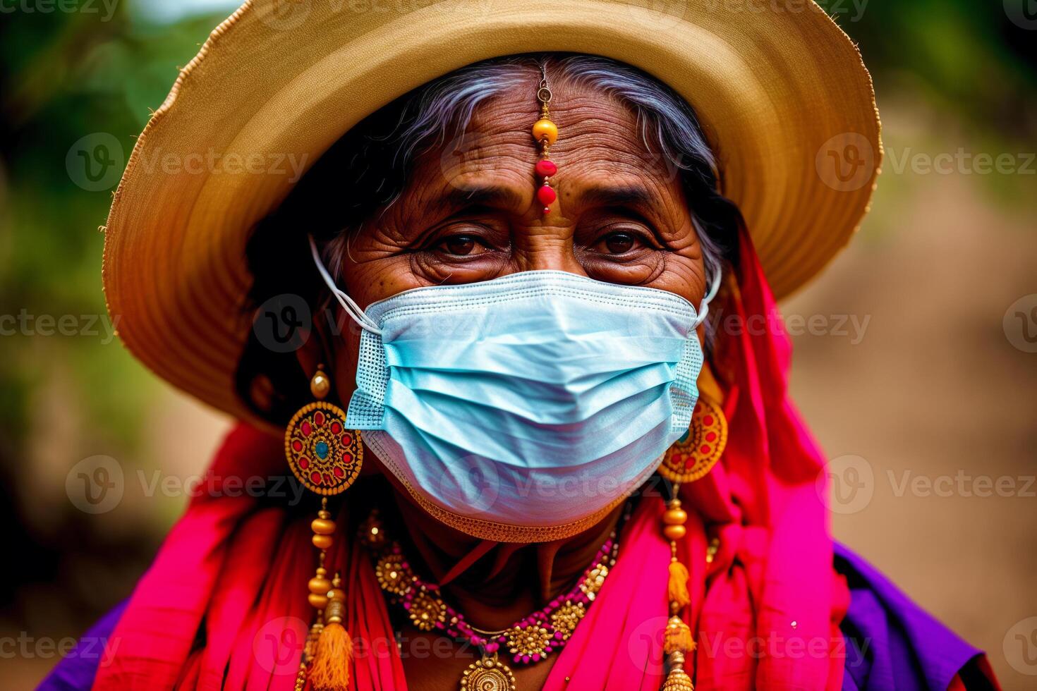 An old indian woman wearing protective mask. COVID 19. Mask-Wearing with Confidence. photo