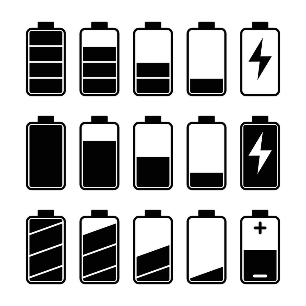 conjunto de iconos de indicadores de nivel de batería vector