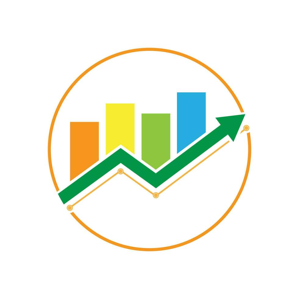 Business growth chart logo with arrow, bar and line chart diagram vector