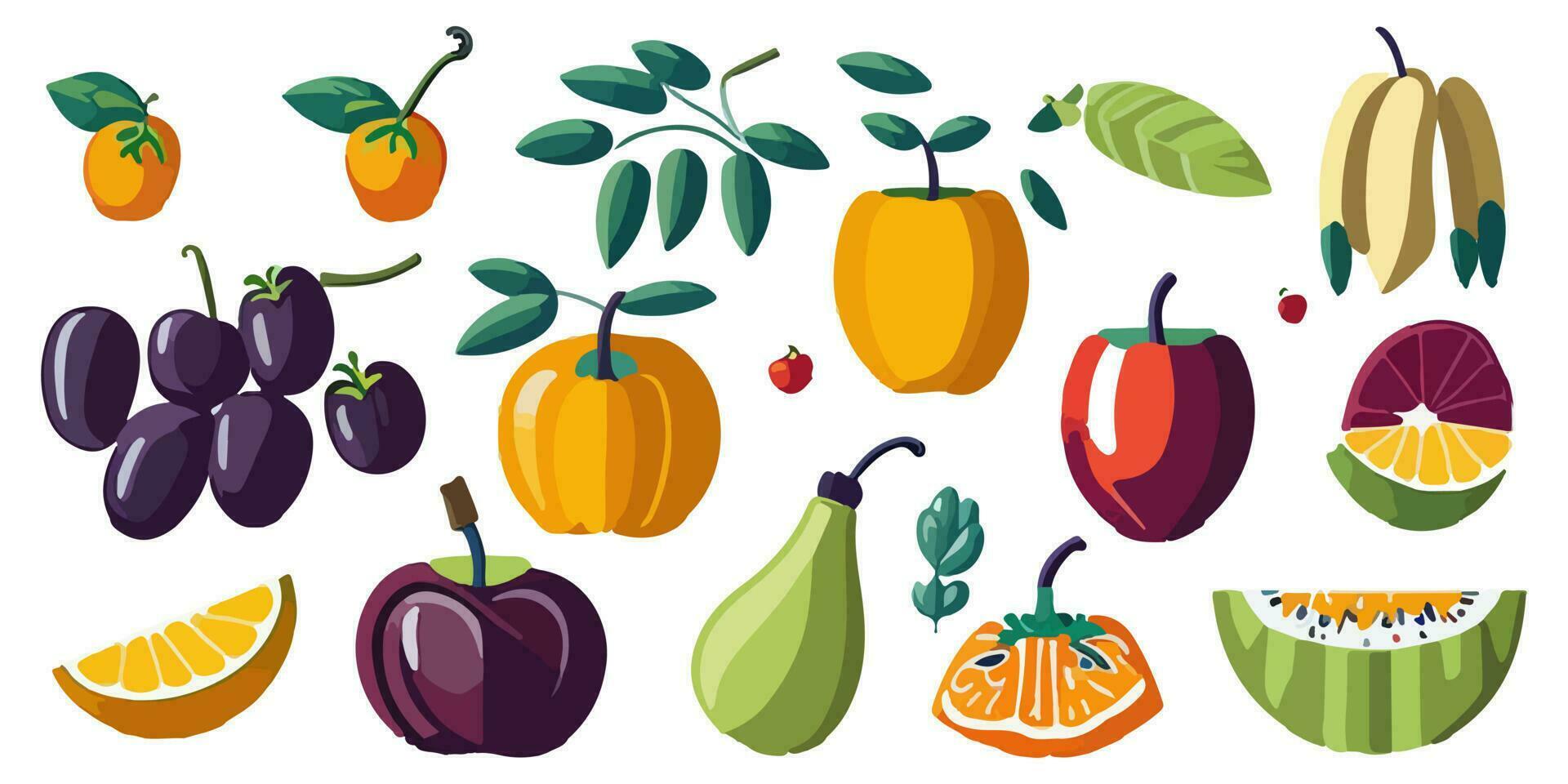 Assortment of Tropical Fruits Illustrated in Vector Delight