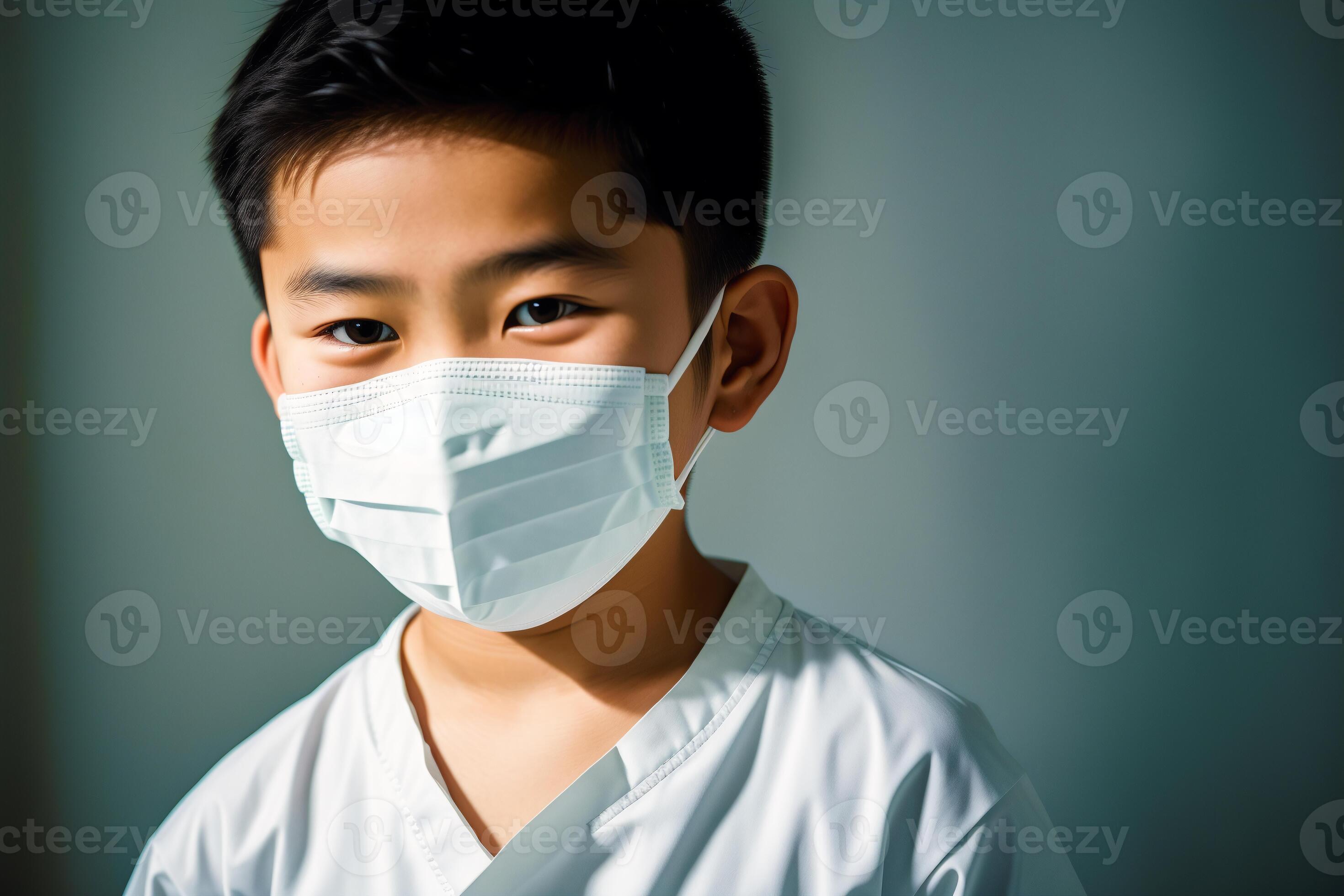 An asian boy wearing protective mask. COVID 19. MaskWearing with